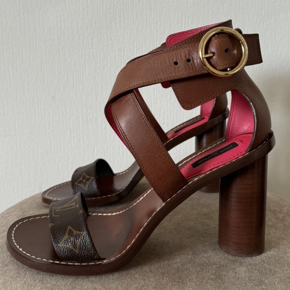 Louis Vuitton Brown and Pink Strappy Heels - Picture 4 of 9